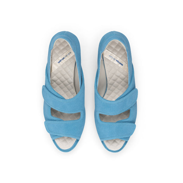 BLUE SUEDE VELCRO KITTEN HEELS
