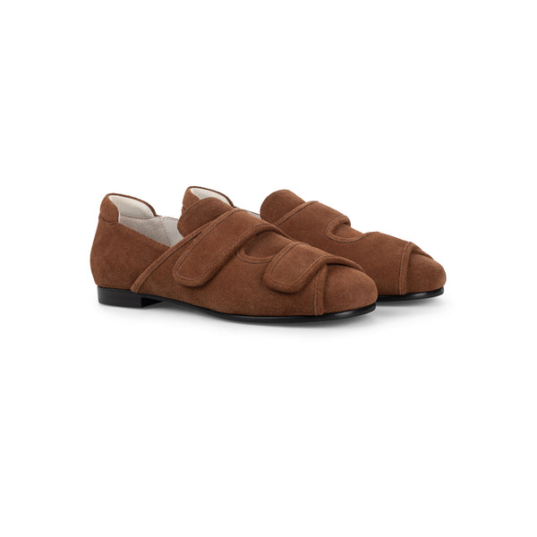 BROWN SUEDE VELCRO FLATS