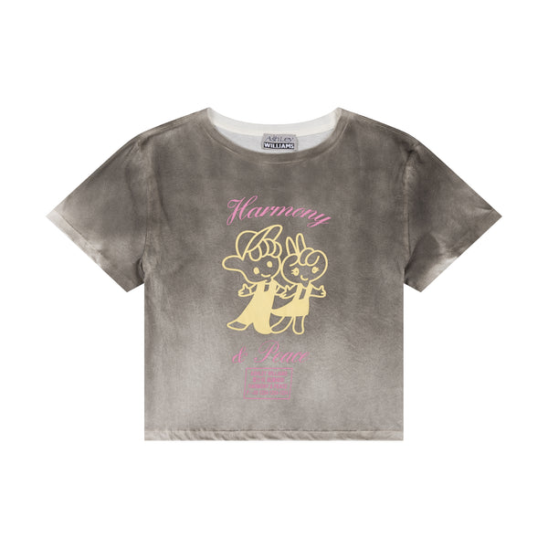 HARMONY & PEACE CROPPED T-SHIRT  - WASHED GREY