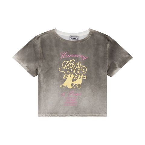 HARMONY & PEACE CROPPED T-SHIRT  - WASHED GREY