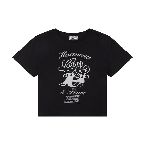 HARMONY & PEACE CROPPED T-SHIRT  - BLACK