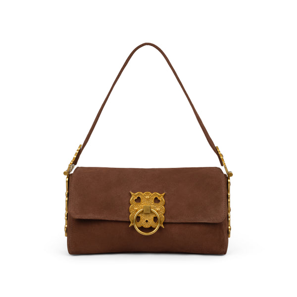 TREASURE CHEST SUEDE LOCK HANDBAG