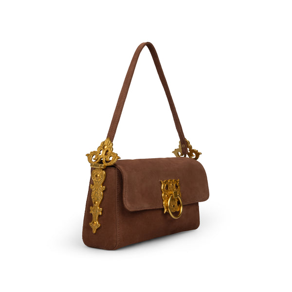 TREASURE CHEST SUEDE LOCK HANDBAG