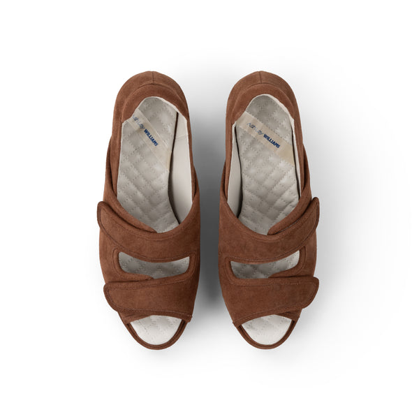 BROWN SUEDE VELCRO KITTEN HEELS