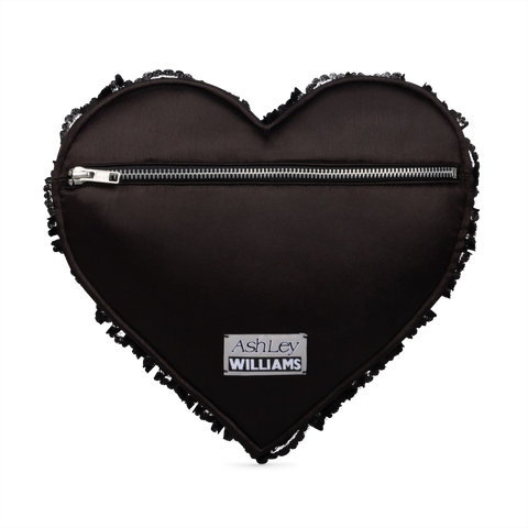 BOW HEART CLUTCH BAG -  BLACK