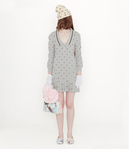 L/S AMELIA DRESS POLKA DOT - GREY, SHORT