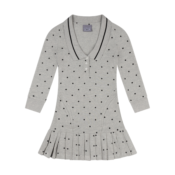 L/S AMELIA DRESS POLKA DOT - GREY, SHORT