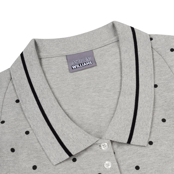 L/S AMELIA DRESS POLKA DOT - GREY, LONG