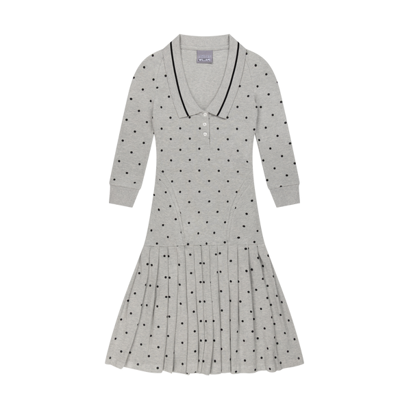L/S AMELIA DRESS POLKA DOT - GREY, LONG