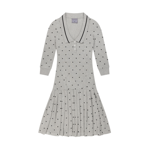 L/S AMELIA DRESS POLKA DOT - GREY, LONG