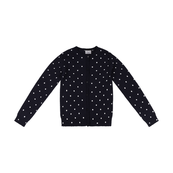 MOLLY KNIT CARDIGAN- WHITE POLKA DOT