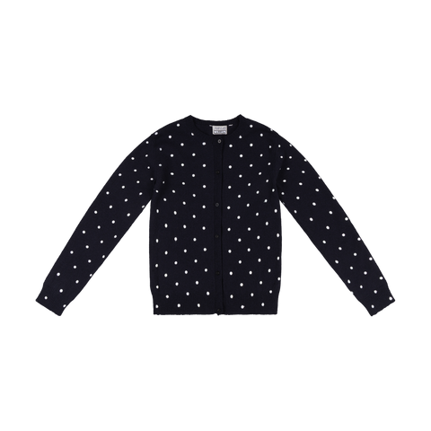 MOLLY KNIT CARDIGAN- WHITE POLKA DOT