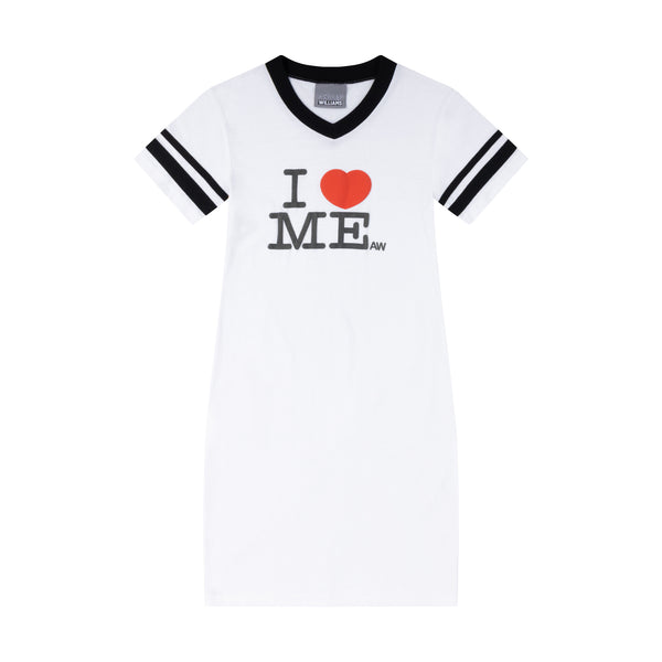 I HEART ME VARSITY T DRESS - WHITE