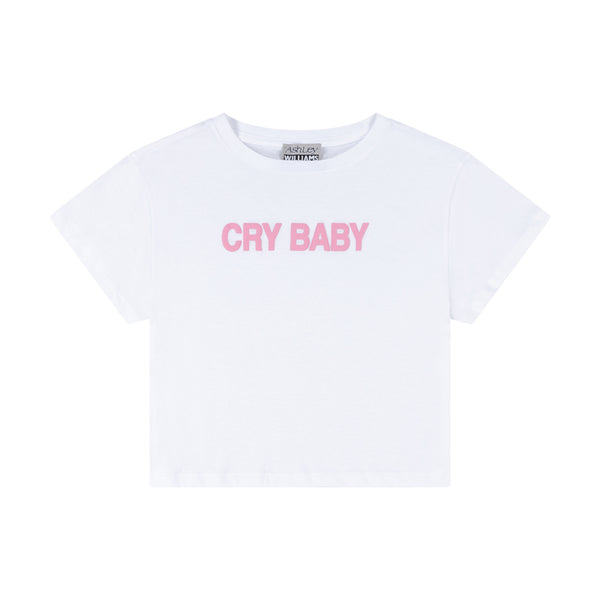 CRY BABY CROPPED T-SHIRT -  WHITE