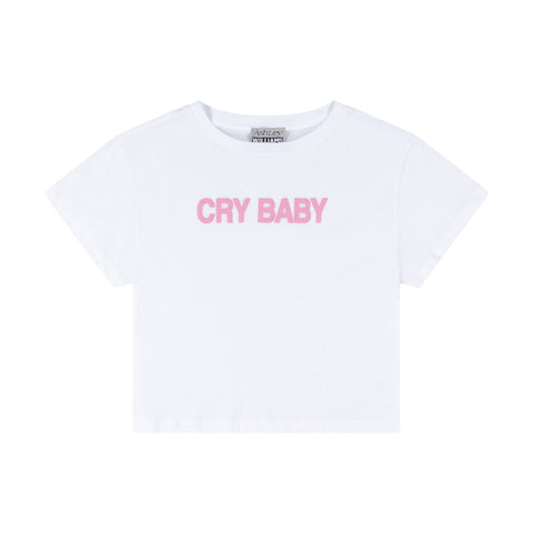 CRY BABY CROPPED T-SHIRT -  WHITE