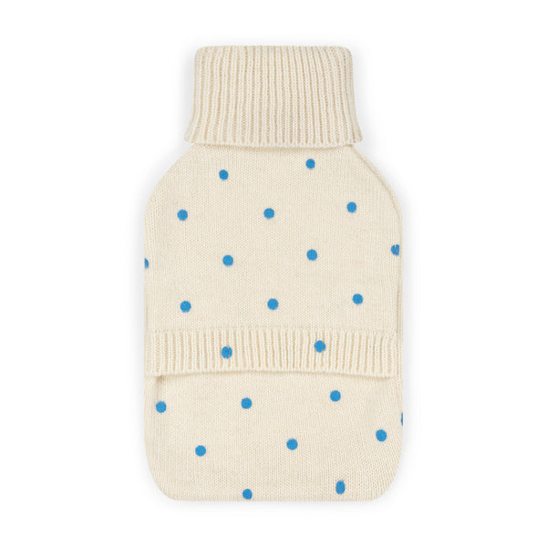 KNITTED HOT WATER BOTTLE - BLUE POLKA DOT