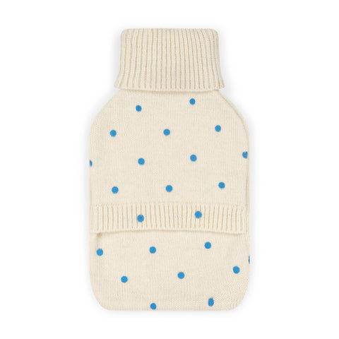 KNITTED HOT WATER BOTTLE - BLUE POLKA DOT