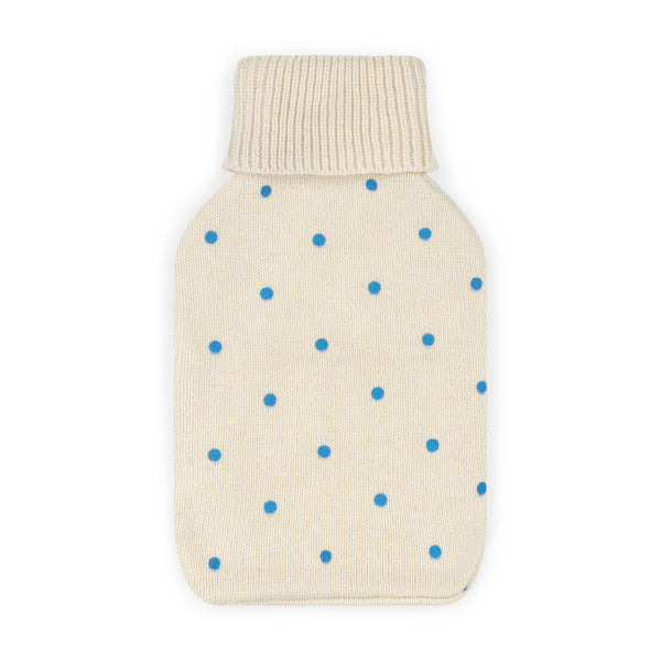 KNITTED HOT WATER BOTTLE - BLUE POLKA DOT